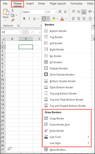 Opțiuni de margine în Excel