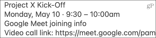Inserați invitația Google Meet