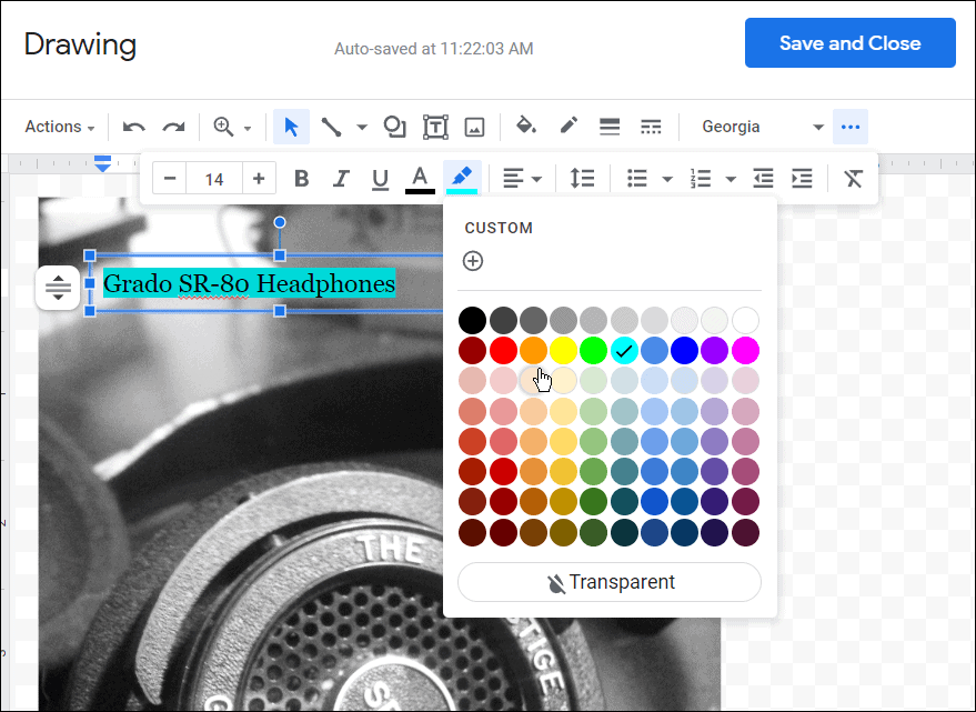 Culoarea fontului etc. cum să stratificați imaginile în Google Docs