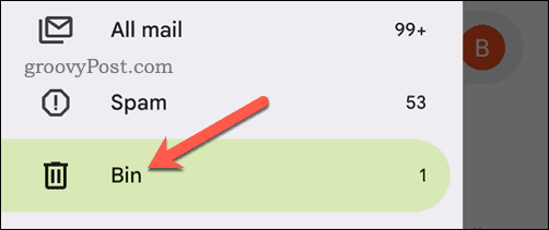 Deschideți dosarul Coș de gunoi din aplicația Gmail de pe mobil