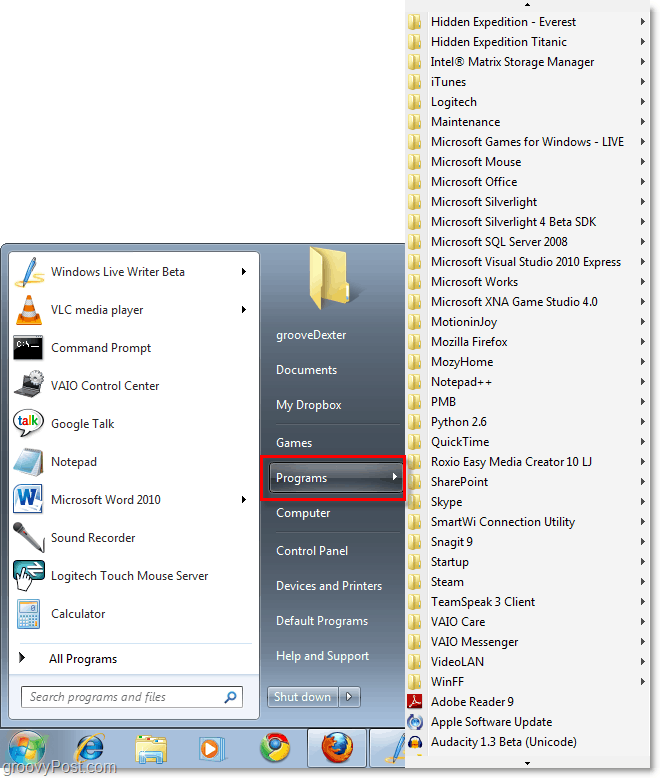 Windows 7 meniul de pornire cu xp classic Meniul de pornire al tuturor programelor