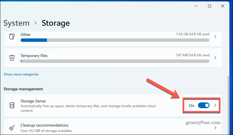 Activarea Storage Sense pe Windows 11