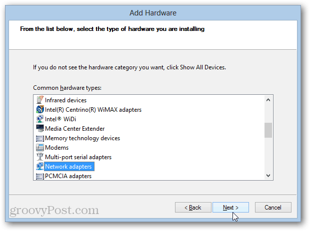 instalarea adaptorului loopback în Windows 8