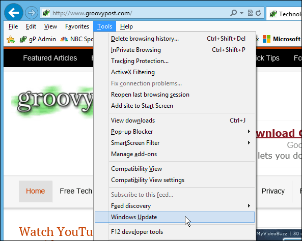 Windows Update în IE