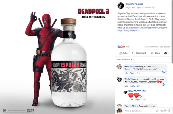 Buzz-ul timpuriu de la preluarea Deadpool i-a făcut pe oameni să vorbească și să împărtășească marca Espolòn.