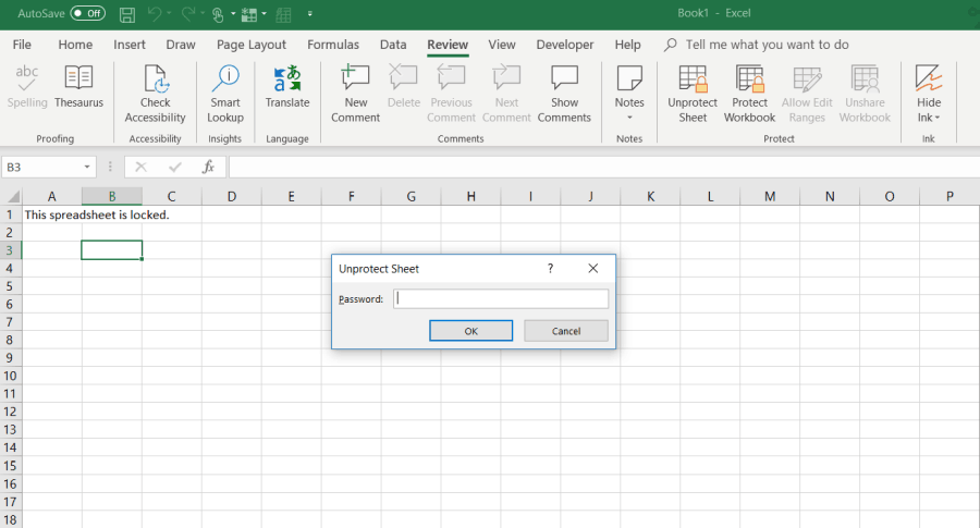 neprotejați foaia Excel