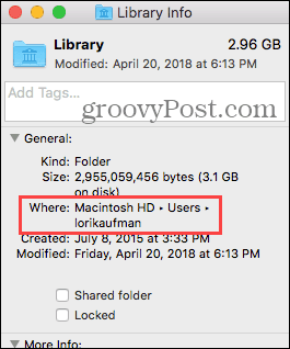 Locația folderului bibliotecii pe Mac