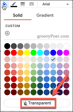 Alegerea unei culori de umplere transparentă în Google Docs