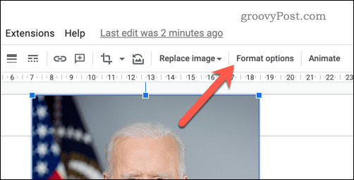 Butonul de opțiuni pentru formatul imaginii Prezentări Google