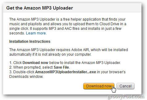 Instalați Amazon MP3 Uploader