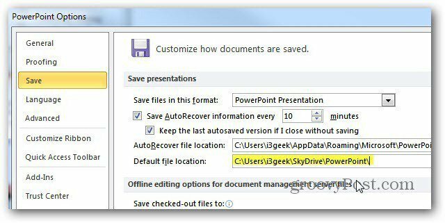 Salvați documentele Microsoft Office în SkyDrive în mod implicit
