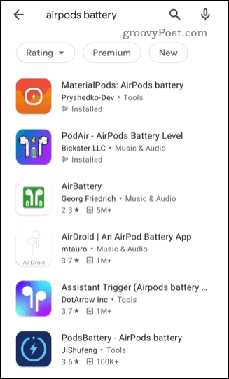 O listă de aplicații de stare AirPods terță parte din Magazinul Google Play