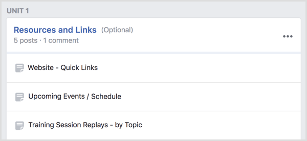 Creați o unitate de grup Facebook pentru resurse și linkuri.