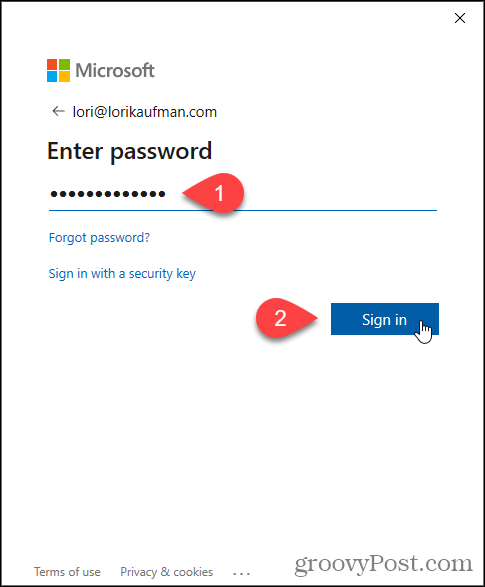 Introduceți parola pentru e-mail Microsoft