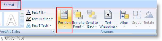 Poziția de schimbare Microsoft Word 2007