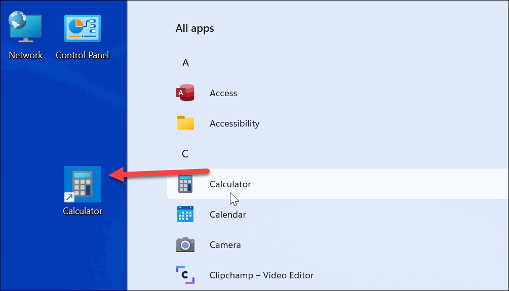 mutați aplicațiile de la început pe desktop