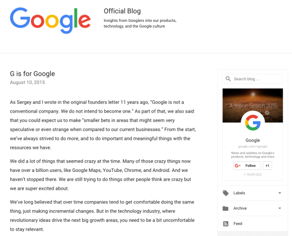 scrisoare de anunț Google rebranding