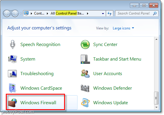 deschideți firewall-ul Windows în Windows 7 din panoul de control