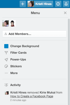 activitate de bord în trello