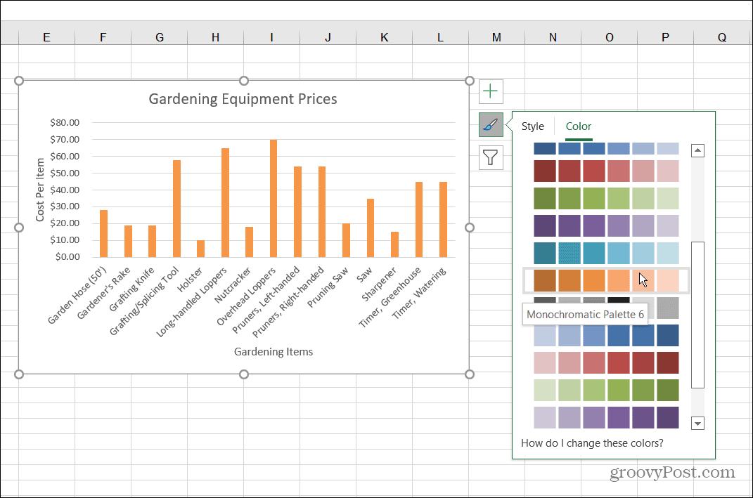 Schimbați stilul culorii diagramă cu bare Excel