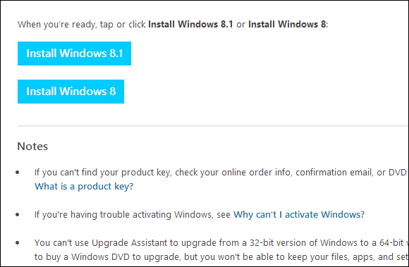 Pagina de descărcare Windows 8.1