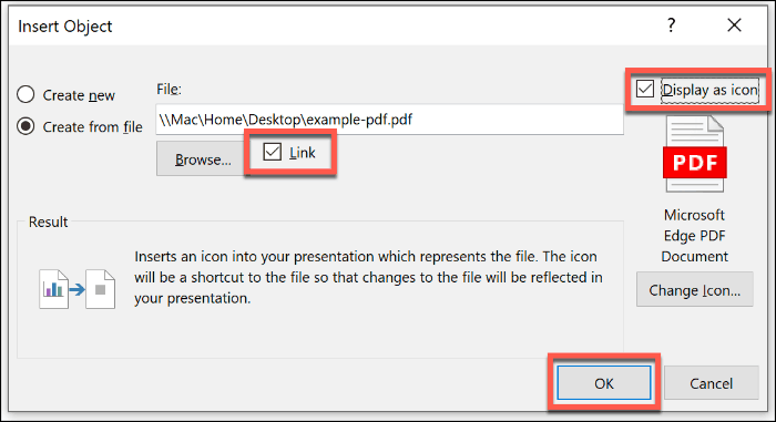 Inserarea unui fișier PDF ca obiect în PowerPoint
