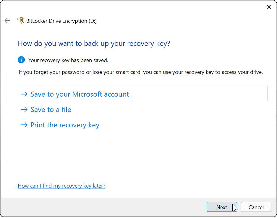 utilizați bitlocker pentru a accesa cheia de recuperare Windows 11
