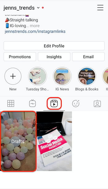 captură de ecran a filei role Instagram pe un profil care arată substituentul pentru schițele role