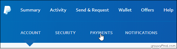 PayPal Faceți clic pe fila Plăți