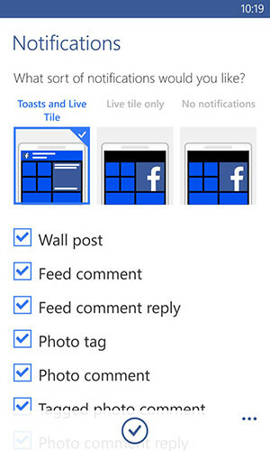 aplicația Facebook pentru opțiunile de notificare Windows