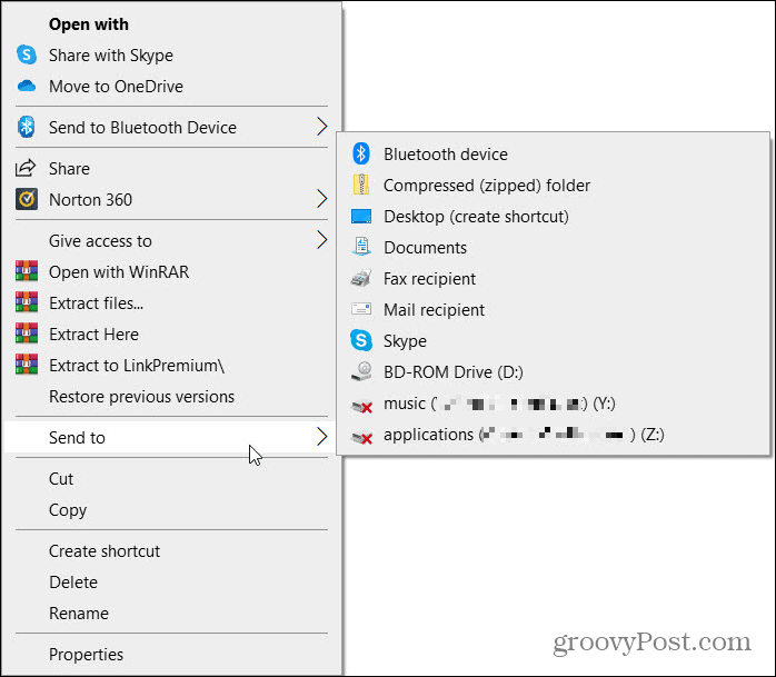 Trimiteți la comanda rapidă pe Windows