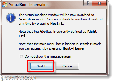 fereastra de informare virtualbox