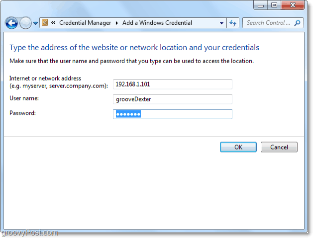 adăugați o resursă de rețea la Windows 7 vault