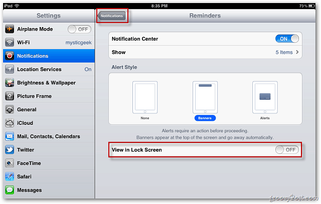 Apple iOS 5: Dezactivați notificările afișării pe ecranul de blocare