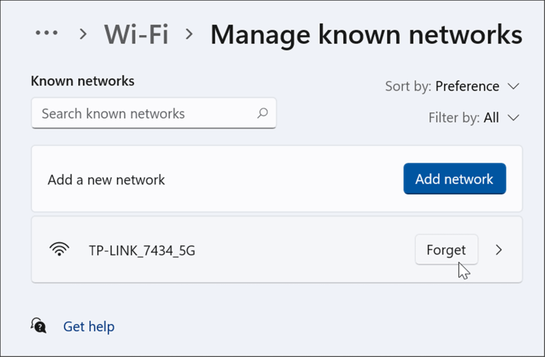uitați de o rețea wi-fi pe Windows 11