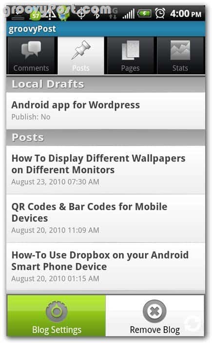 Revizuirea Wordpress pe Android Posts - schițe