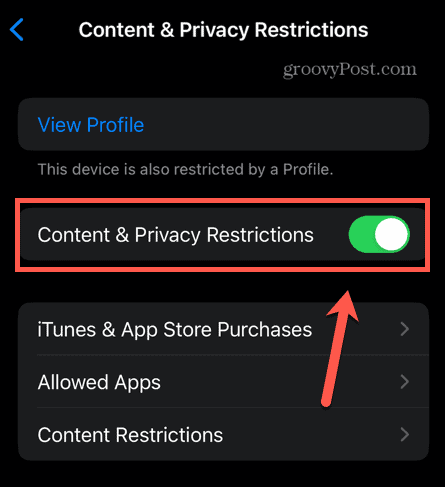 Conținutul iPhone și restricțiile de confidențialitate
