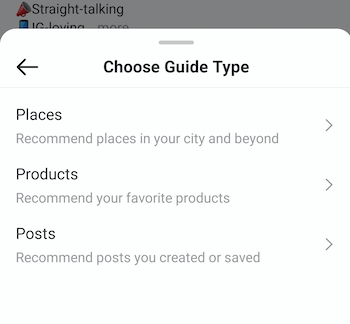 exemplu instagram creați ghid alegeți tipul de ghid meniu oferind opțiuni de locuri, produse și postexample instagram creați ghid alegeți tipul de ghid meniu oferind opțiuni de locuri, produse și postări