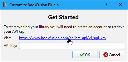 Faceți clic pe linkul Vizitați din Calibru pentru a obține cheia API din contul BookFusion