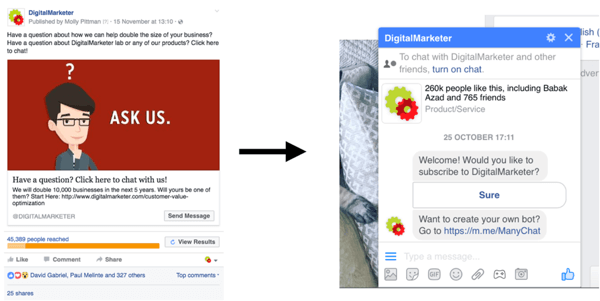 Această campanie publicitară Facebook Messenger a dus la peste 300 de conversații de vânzări pentru doar 800 USD.