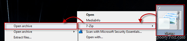 Windows 7 Meniu contextual folosind 7-zip