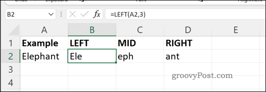 Exemplu de formule MID DREAPTA și STÂNGA în Excel