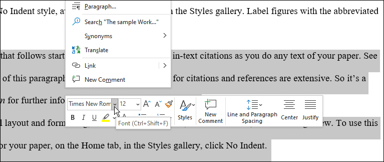 utilizați formatul mla în Microsoft Word