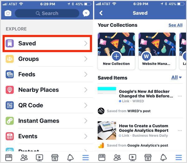 Facebook a salvat articole pe mobil