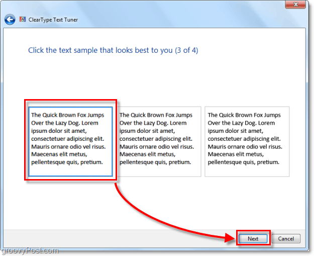 pasul 3 al calibrării ClearType în Windows 7