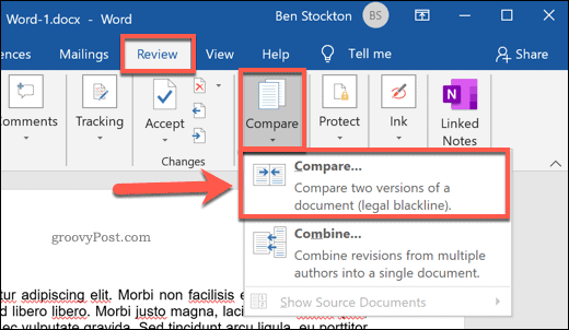 Compararea a două documente Microsoft Word