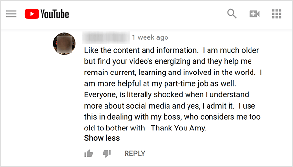 Amy Landino a primit feedback pozitiv cu privire la conținutul video de la publicul ei. De exemplu, un utilizator comentează că videoclipurile ei Ajută-mă să rămân la curent, să învăț și să mă implic în lume. Sunt și mai util la jobul meu cu jumătate de normă.