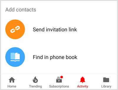 Opțiuni YouTube Add Contacts