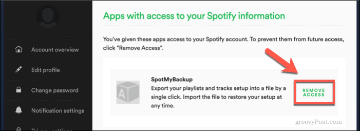 Revocarea accesului SpotMyBackup la Spotify