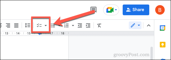 Inserarea unei casete de selectare în Google Docs